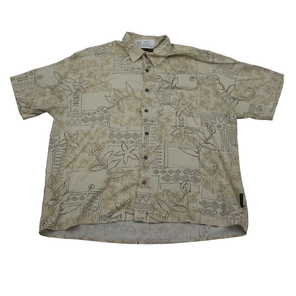 Natural Issue Shirt Mens XL Beige Short Sleeve Spread Collar Button Geometric